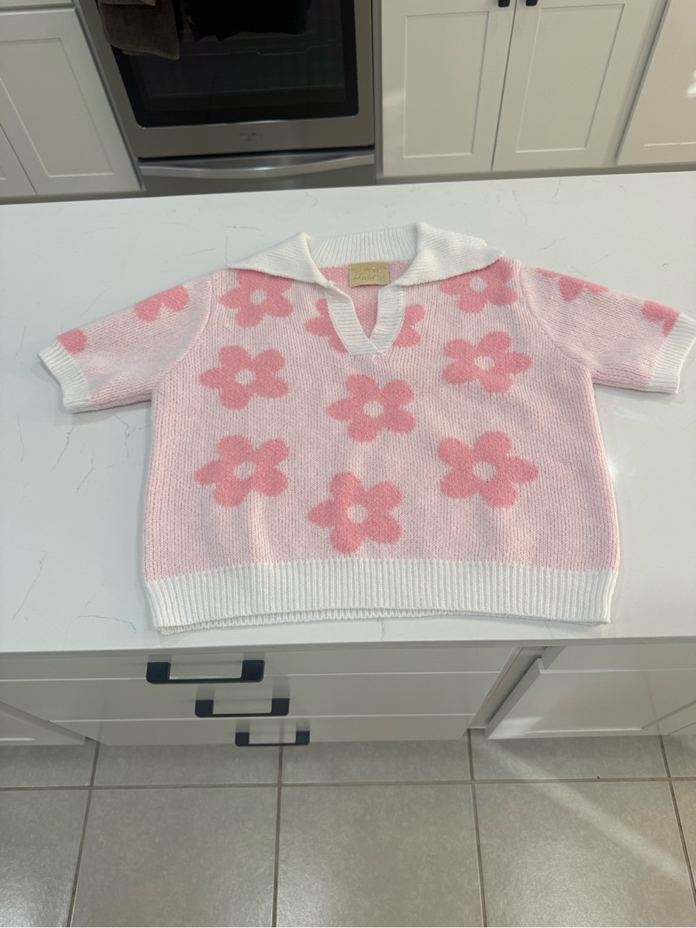 Judith March Women’s Pink Floral Knit Polo Sweater Top | Like New